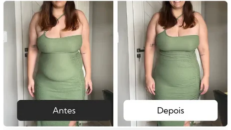 Antes e depois de cliente usando a CintaBella